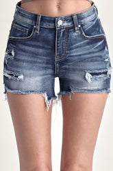 RISEN Mid Rise Raw Hem Denim Shorts - Versatile Summer Wardrobe Essential